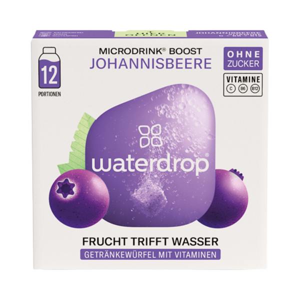 waterdrop Microdrink Boost Johannisbeere, Getraenkewuerfel mit Vitaminen, ohne Zucker, 25g